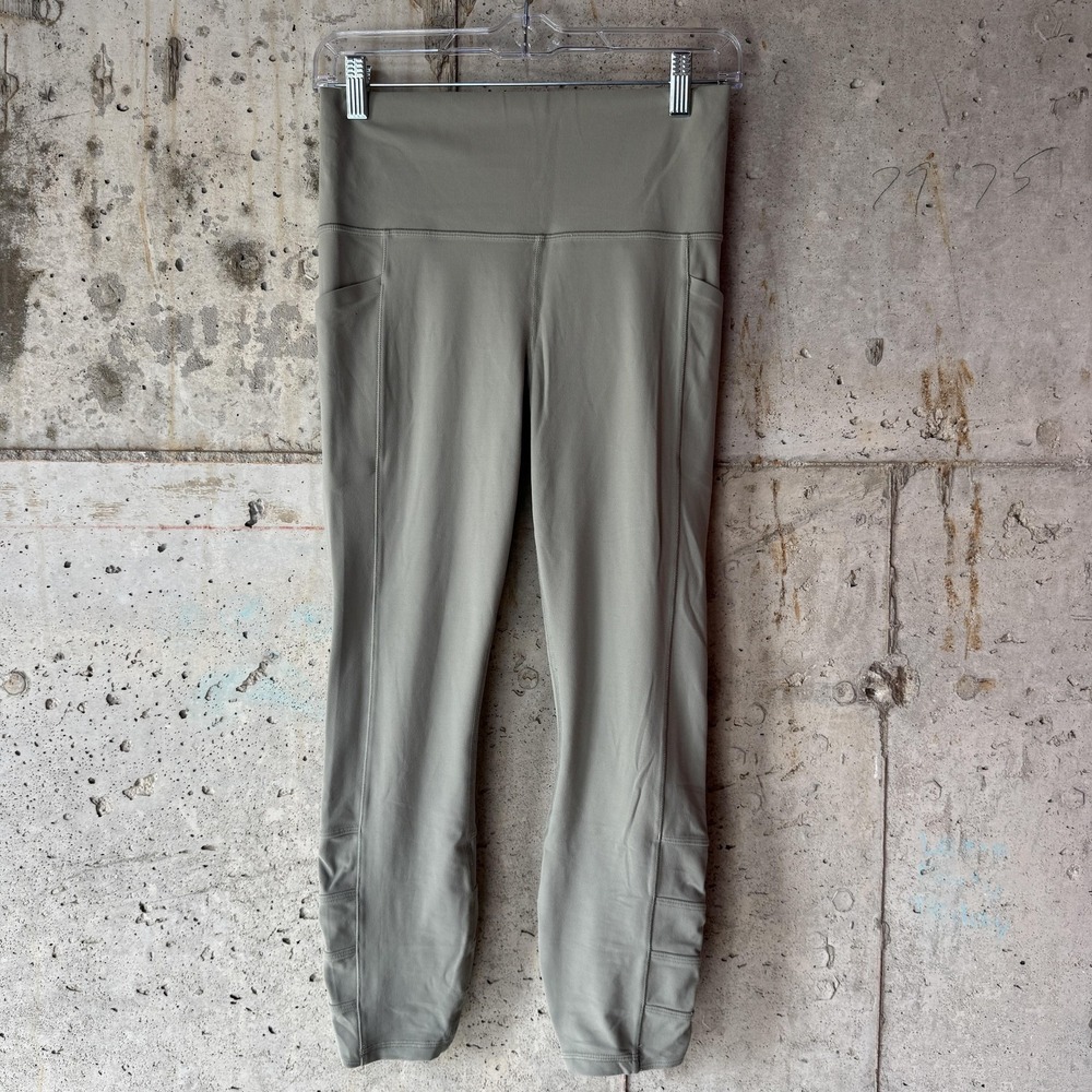 Athleta Leggings Womens Medium Green Salutation Stash‎ Pocket Cinch 7/8 Yoga